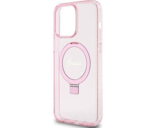 Guess IML Ring Stand Glitter MagSafe Case for iPhone 15 Pro Max Pink