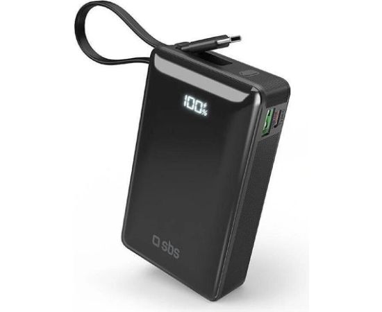 Powerbank SBS 20000mAh, 20W, LCD, integrated cable, Black