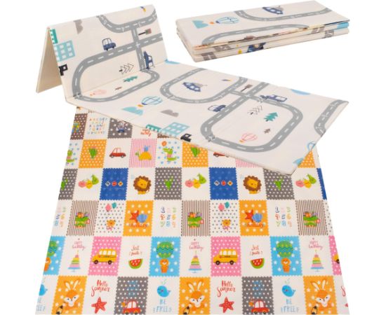 Divpusēja saliekama putu paklājiņš bērniem Springos KM0020, 180x200 cm XXL, transportlīdzekļu dizains