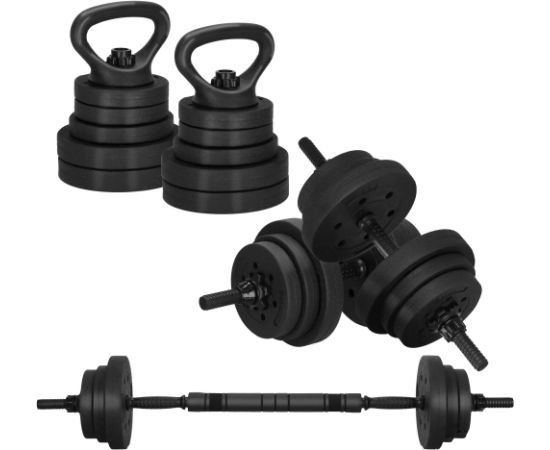 Hanteles Springos FA1671, 20 kg regulējams komplekts: grifs + kettlebell
