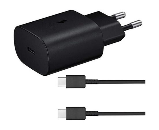 EP-TA800EBE + EP-DA705BBE Samsung 25W ceļojuma lādētājs + USB-C|USB-C datu kabelis melns (OEM) Telefonu lādētāji 220v