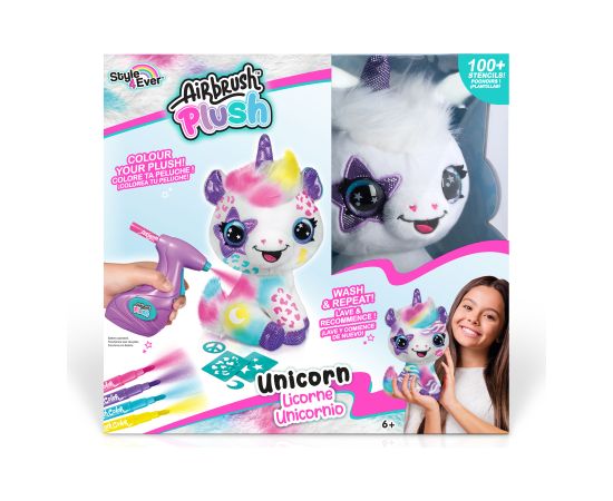 AIRBRUSH PLUSH Plīša DIY komplekts Vienradzis ar aerogrāfu, 25 cm