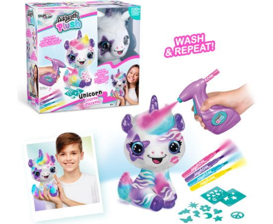 AIRBRUSH PLUSH Plīša DIY komplekts Vienradzis ar aerogrāfu, 25 cm