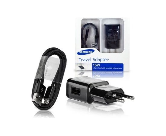 Samsung EP-TA20EBE Адаптивное зарядное устройство 15W USB 2A + ECB-DU4EBE Micro USB Kабель Черный (EU Blister)