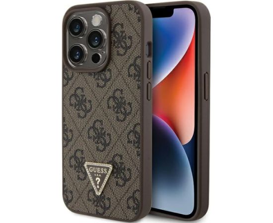Guess PU Leather 4G Triangle Strass Case Aizsargapvalks Priekš iPhone 15 Pro Max