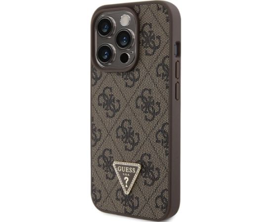 Guess PU Leather 4G Triangle Strass Case Aizsargapvalks Priekš iPhone 15 Pro Max