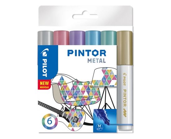 Noturīgais marķieris PILOT PINTOR METALLIC 1.4mm, konisks,  6 krāsu komplekts