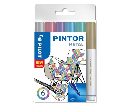 Noturīgais marķieris PILOT PINTOR METALLIC 1.0mm, konisks,  6 krāsu komplekts