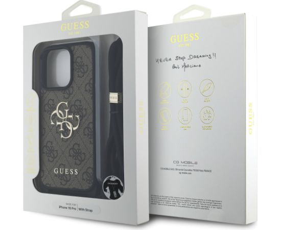 Guess GUHCP16LP4GMGCRW PU 4G Metal Logo Crossbody Strap Case Maciņš priekš Apple iPhone 16 Pro