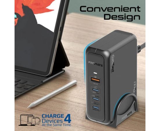 Promate GaNPort-140W GaNFast™ Uzlādes stacija 140W / USB-C PD 3.1 / QC3.0