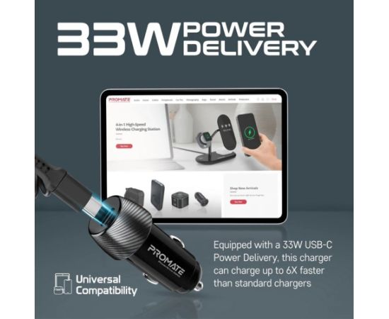 Promate PowerDrive-33PDI Автомобильное зарядное устройство 33W / Lightning + USB-C