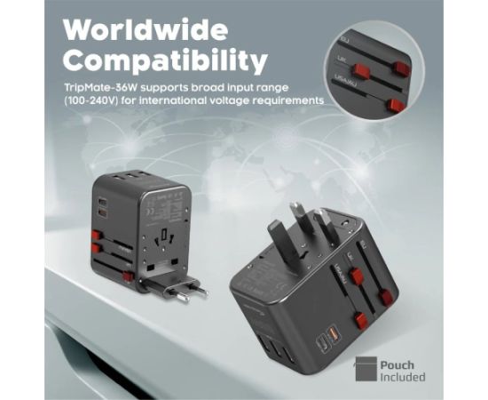 Promate TripMate-36W Universals Tīkla lādētājs 36W EU / US / UK / AU