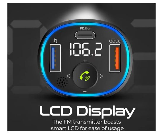 Promate PowerTune-38W Bluetooth 5.1 FM Transmitter QC3.0 / PD20W / QC3.0 / Hands-free