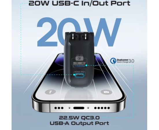 Promate PowerPack-10i Переносная зарядная батарея 22W / 10000mAh / USB-C / QC3.0 / iWatch 2,5W / 220V EU/US/UK