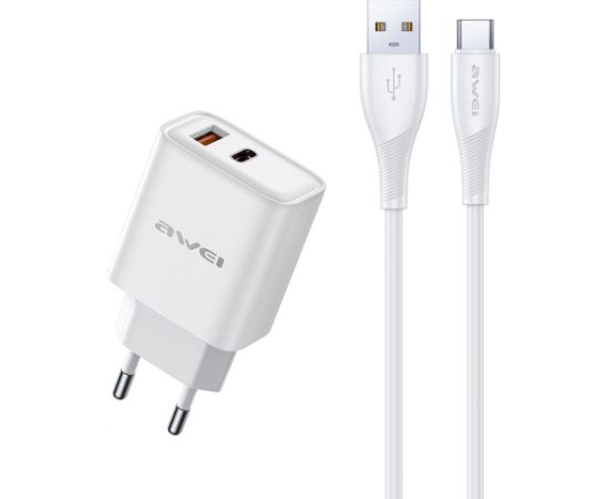 Charger Awei PD81T-EU 22.5W USB-A/USB-C + USB-A to USB-C cable 1.0m white