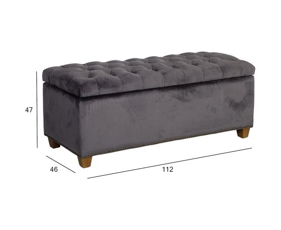 Скамья HOLMES VELVET с ящиком, 112x46xH47см, матерял покрытия: бархат, цвет: тёмно-серый