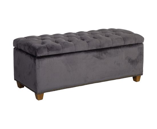 Скамья HOLMES VELVET с ящиком, 112x46xH47см, матерял покрытия: бархат, цвет: тёмно-серый