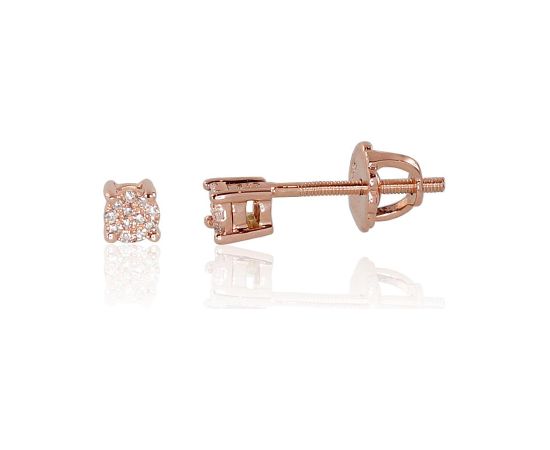 Zelta auskari-puseti ar skrūvēm #1200452(Au-R)_DI, Sarkanais Zelts 585°, Briljanti (0,053Ct), 0.76 gr.