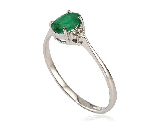 Золотое кольцо #1100091(Au-W)_DI+EM, Белое Золото 585°, Бриллианты (0,036Ct), Изумруд (0,44Ct), Размер: 17, 1.15 гр.