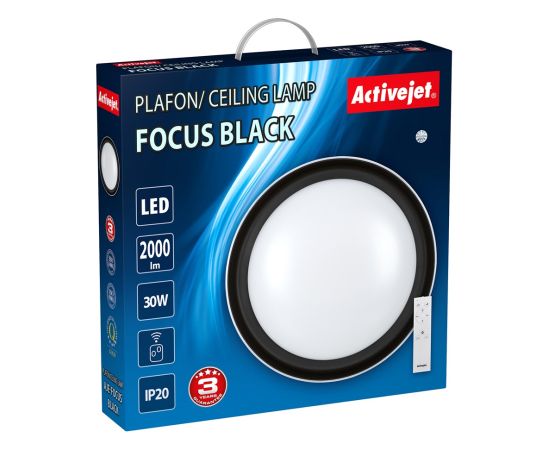 Modern LED dimmable ceiling plafond Activejet FOCUS Black wireless control by remote