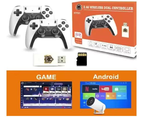 GameBox HY01 64bit Ретро 20K Игра 4K USB стиком консоль для Android x2 беспроводных контроллера Белый