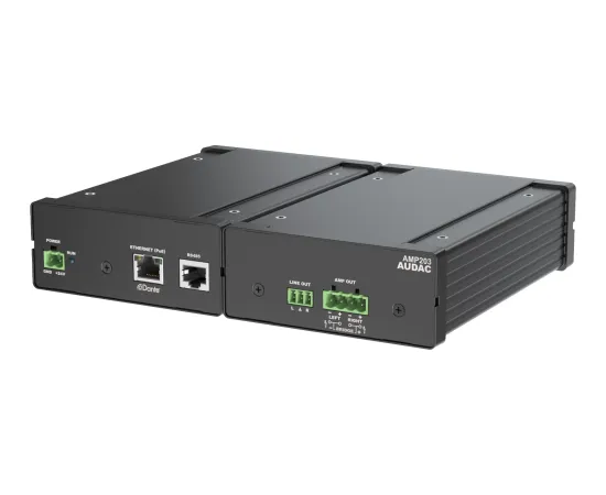 Audac Dante™/AES67 mini stereo amplifier AMP203