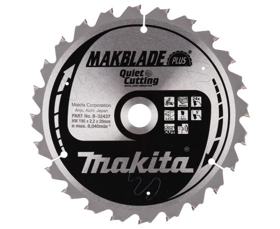 Griešanas disks Makita B-32437; 190x20 mm; Z24; 5°