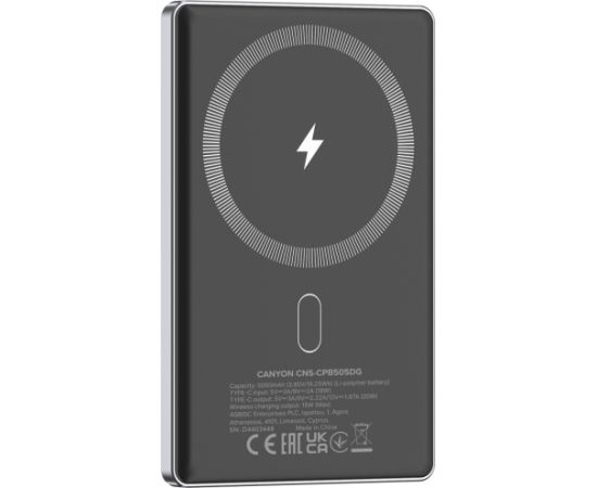CANYON power bank OnPower 505 slim Magsafe 5000 mAh PD20W Dark Grey