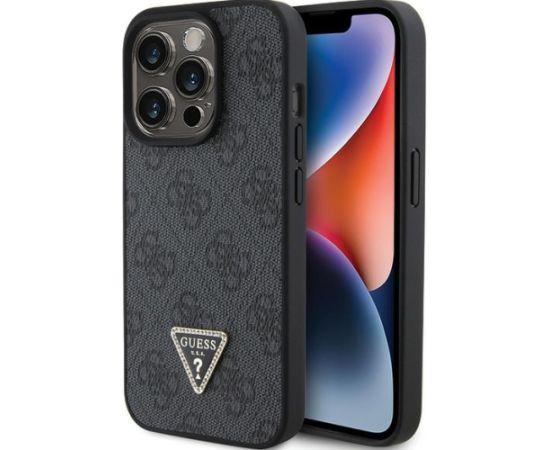 Guess PU Leather 4G Triangle Strass Case Aizsargapvalks Priekš iPhone 15 Pro