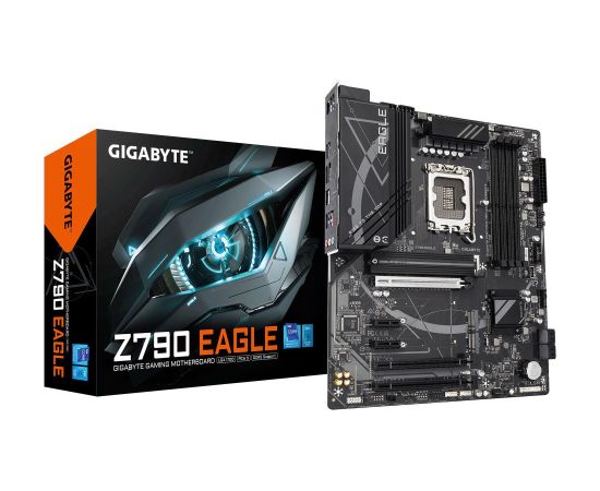 Mainboard GIGABYTE Intel Z790 LGA1700 ATX Memory DDR5 Memory slots 4 3xPCI-Express 3.0 1x 1xPCI-Express 4.0 4x	 1xPCI-Express 5.0 16x 3xM.2 1xHDMI 1xDisplayPort 6xUSB 2.0 6xUSB 3.2 1xUSB-C 1xPS/2 1xOptical S/PDIF 1xRJ45 3xAudio port Z790EAGLE1.0