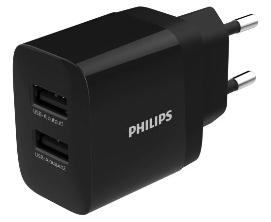 Philips DLP2620|12 зарядное устройство с двумя портами USB 17 Вт | 2,4 А, черное