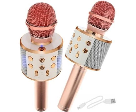 Goodbuy karaoke mikrofons ar iebūvētu Bluetooth skaļruni | 3W | aux | balss modulators | USB | Micro SD gaiši rozā