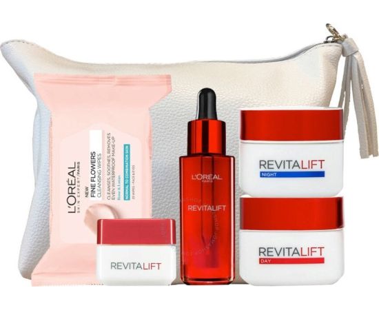 L’Oreal Paris Classic Pouch Set : Revitalift, Hydrating & Smoothening, Serum, For Face, 30 ml + Revitalift, Anti-Wrinkle & Firming, Day, Cream, For Face, 50 ml + Revitalift, Anti-Wrinkle & Firming, Night, Cream, For Face, 50 ml + Revitalift, Sejas kopšana