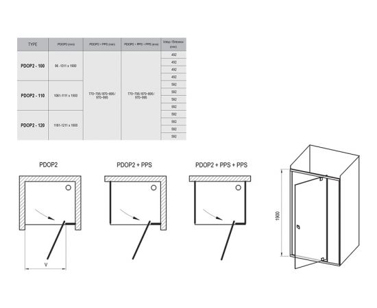 Ravak PDOP2-110 white+glass Transparent veramās dušas durvis Dušas durvis