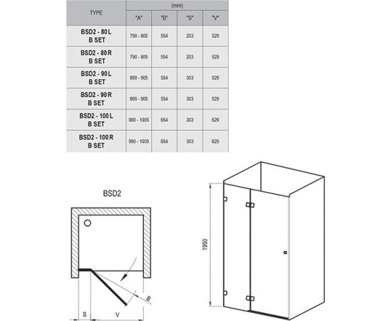 Ravak BSD2-90 A-R chrom+glass Transparent (890-905) veramās dušas durvis