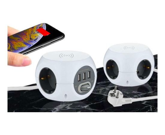 Electraline 62079 Pagarinātājs 3p+3xUSB Ligzdas + Bezvadu lādētājs 1.5m