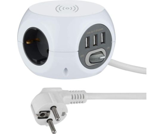 Electraline 62079 Pagarinātājs 3p+3xUSB Ligzdas + Bezvadu lādētājs 1.5m
