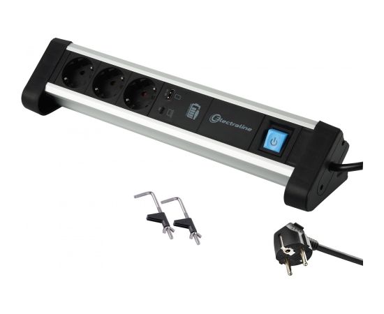Electraline 62556 Pagarinātājs 3 Ligzdas 2xUSB 2m Strāvas pagarinātāji