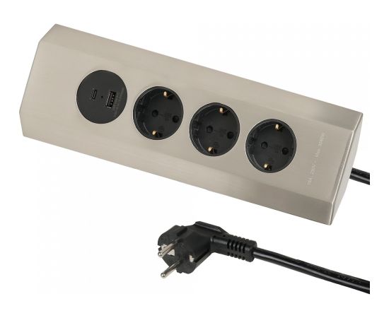 Electraline 62514 Virtuves Slepenais Pagarinātājs 3L. 3G1.5MM2 2M 3+2USB