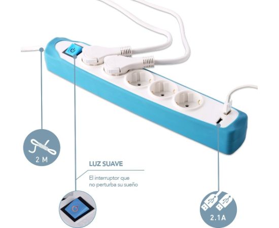 Electraline 62160 Pagarinātājs 5 Ligzdas 2xUSB 2m Strāvas pagarinātāji