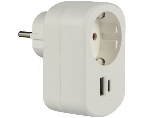 Electraline 55079 Strāvas kontaktligzda ar lādētāju USB-A / USB-C QC 18W