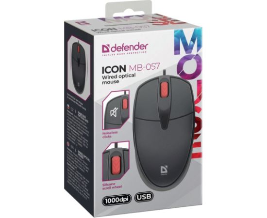 MOUSE DEFENDER ICON MB-057 OPTICAL 1000dpi 3P BLACK SILENT CLICK