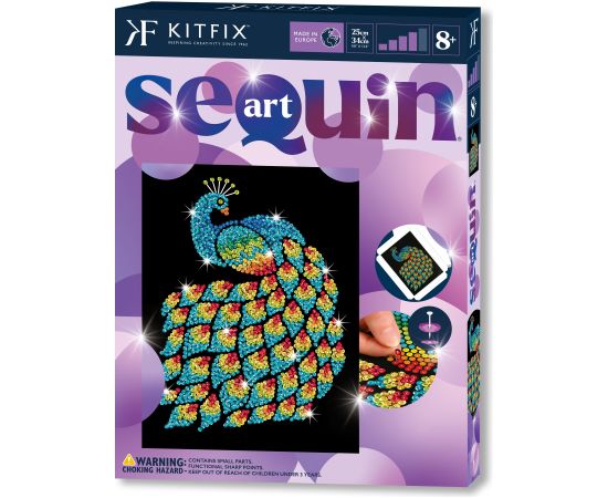KITFIX Amatniecības komplekts Sequin Art Purple spīdumiņu māksla, Pāvs