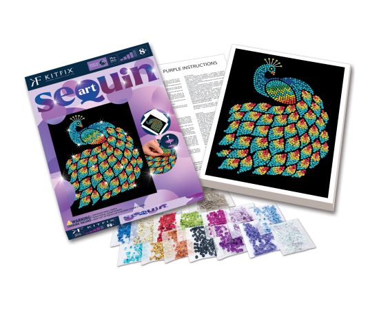 KITFIX Amatniecības komplekts Sequin Art Purple spīdumiņu māksla, Pāvs