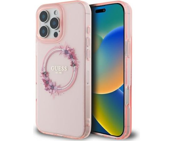 Guess IML Flowers Wreath MagSafe Case Aizsargapvalks Priekš Apple iPhone 16 Pro Max