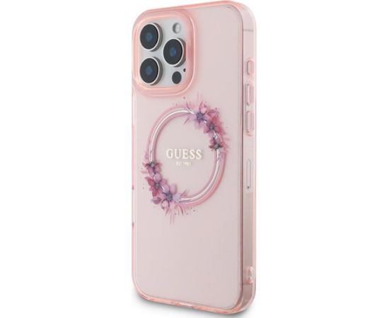Guess IML Flowers Wreath MagSafe Case Aizsargapvalks Priekš Apple iPhone 16 Pro Max