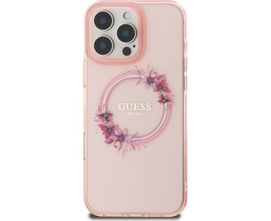 Guess IML Flowers Wreath MagSafe Case Aizsargapvalks Priekš Apple iPhone 16 Pro Max
