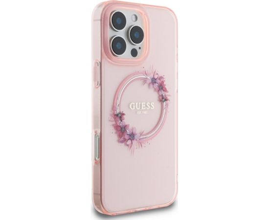 Guess IML Flowers Wreath MagSafe Case Aizsargapvalks Priekš Apple iPhone 16 Pro Max
