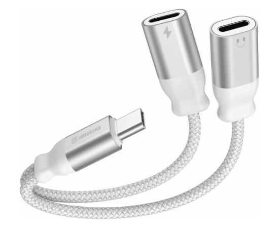 Swissten Textile USB-C Audio Charging Adapteris 2x USB-C 0.12m