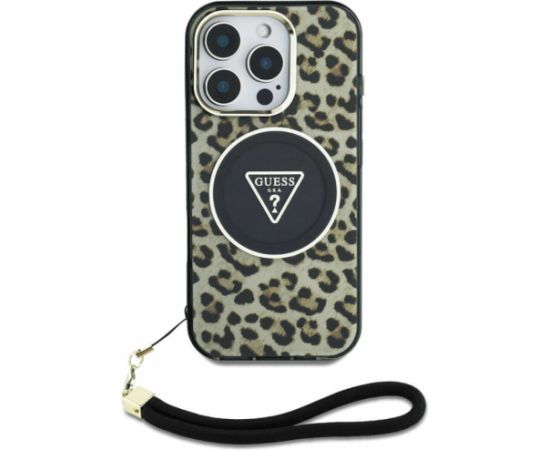 Guess IML Leopard Triangle Logo Strap MagSafe Case Aizsargapvalks priekš Apple iPhone 16 Pro Max